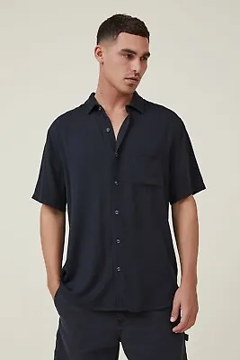 Cotton On Men's Short Sleeve Cuban Shirt Navy Blue New With Tags! • $29.95