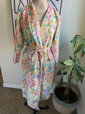 Vtg Victoria’s Secret Bathrobe 80s Floral Cotton P/S Gold Label Retro Colorful • $55