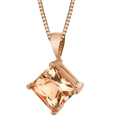 14K Rose Gold Princess Cut 2.25 Ct Morganite Pendant 18  • $218.99