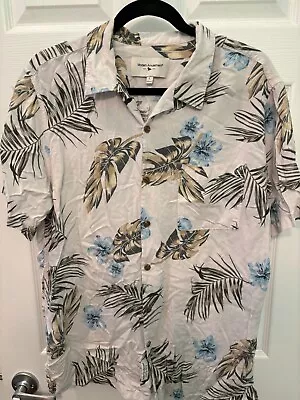 Hawaiian Aloha Shirt - Modern Amusement - Leaves & Blue Flowers - Men's Size L • $9.99