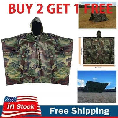 US Military Woodland Ripstop Wet Weather Raincoat Poncho Camping Hiking Camo NEW • $20.99