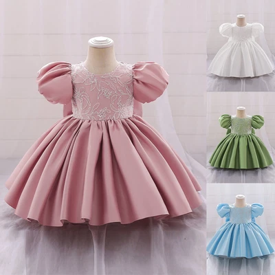 GirlS Baby Wedding Dress Puff Sleeved Satin Princess Birthday Party Dresses UK • £4.09