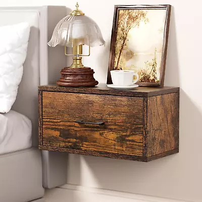 Wall Mounted Bedside Nightstand Table Drawer Walnut Compact Floating Side Piece • $42.99