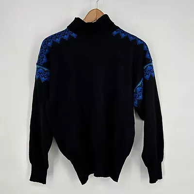 Vintage Meister Sweater Mens Large Black Blue Wool Blend Fair Isle Turtleneck • $17.99