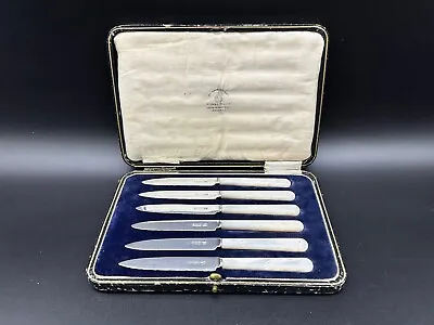 Mappin Webb Sterling Silver Bled Mother Of Pear Handle Knives Set With Case  • $180.01