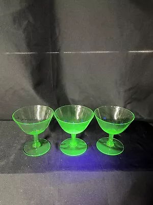 (3) Vintage Uranium Depression Glass Martini Glasses CHIPPED SEE PICTURES. • $18