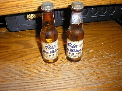 Pair Of MINI Pabst Blue Ribbon Bottles With Metal Caps Free SHIPPING • $29.99