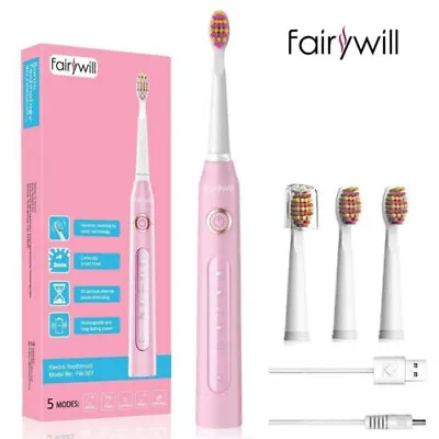 Fairywill Electric Toothbrush Rechargeable 5 Modes Clean For Adults IPX7 Pink  • $17.99