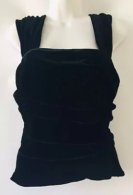 $29.99 • Buy ZARA Black PLEATED VELVET TOP Straight Neck Smocked Short Sleeve Sz S  6996