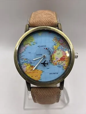 Mini World Map Women's Watch Atlantic Ocean Rotating Airplane- New Battery • $10