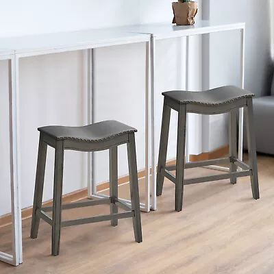 Set Of 2 Saddle Stools Counter Height Bar Stools Backless PVC Leather Chairs • $99.99