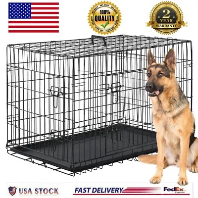 $78.39 • Buy Extra Large Dog Crate Kennel 48 Inch  Folding Pet Cage Metal W/ 2 Doors &Tray