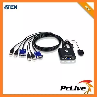 Aten Petite 2 Port USB VGA KVM Switch CS-22U With Remote Port Selector & Cable • $49.90