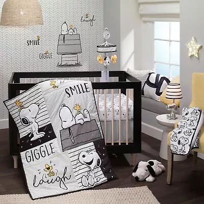 Lambs & Ivy Classic Snoopy White/Black/Gray 3-Piece Baby Crib Bedding Set • $159.99