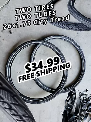 New (PAIR) Bike Tire / Cruiser Bicycle 26 X 1.75-Inch Black (2 Tires & 2 Tubes) • $34.99