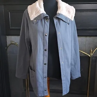 £19.66 • Buy Merona Soft Fleece Lined Gray Button Up Lightweight Jacket Coat Faux Fur Collar