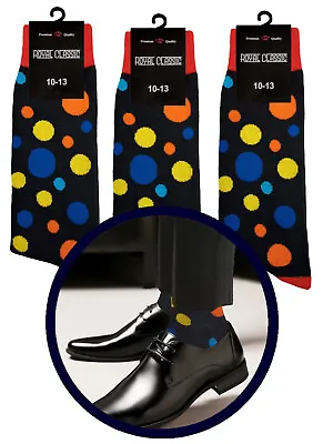 3 Pair Men's Dress Socks Black Red Polka Dot Cotton Socks 10-13 True To Size • $10.99