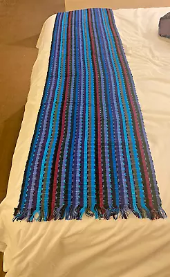 Table Runner Bed Guatemalan Cotton Colorful Blue Fringe New Mexico Maya Aztec • $40