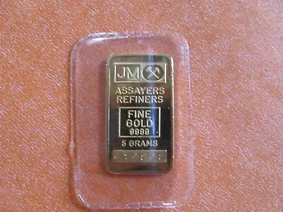 Rare 5 Gram JM Johnson Matthey 9999 Fine Gold Bar Sealed  010202 Blank Back • $825
