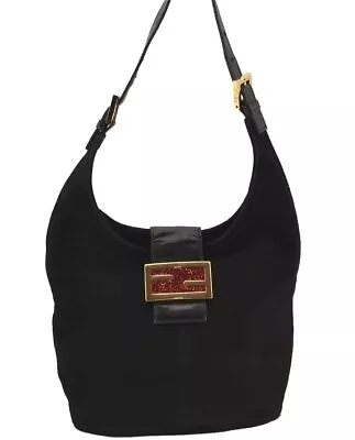 Authentic FENDI Vintage Shoulder Hand Bag Purse Suede Leather Black 0775J • $10.50