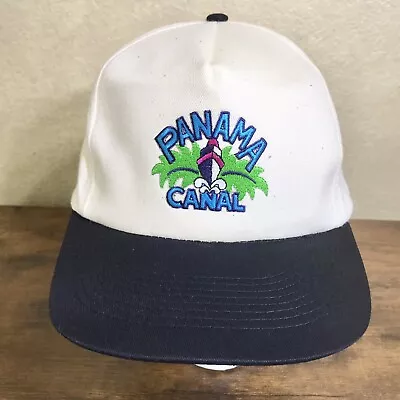 Vintage Panama Canal Snapback Hat Boat Ship Off White Black Panama Baseball Cap • $11.78