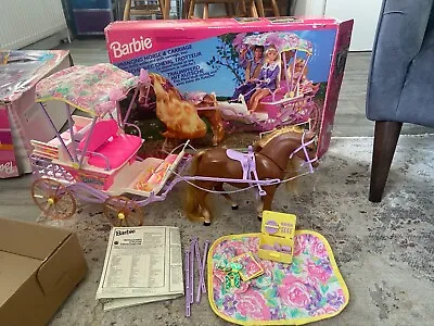 Vintage 1994 Barbie Prancing Horse And Carriage With Picnic Accessories RARE • $161.85