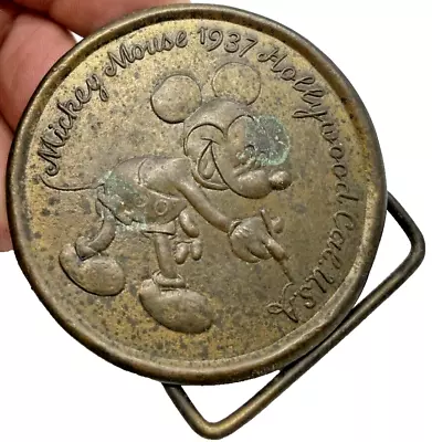 Vtg 1937 Mickey Mouse Brass Belt Buckle Hollywood Cal. U.S.A. Tiffany On 3rd Pic • $79.93