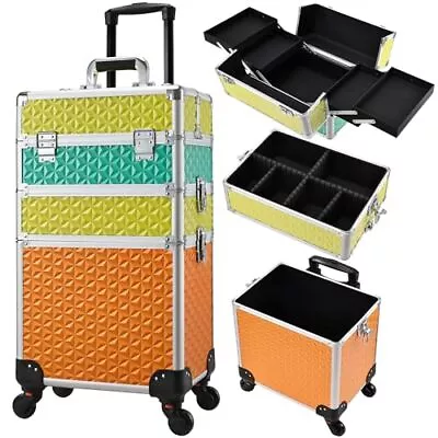  3 IN 1 Rolling Makeup Case Cosmetology Case On Wheels Nail Case Tricolor • $146.82