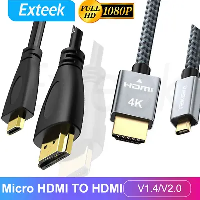 Micro HDMI Type D To HDMI Male Cable V2.0 1.4 HD 4K@60Hz 1080P Digital HDTV Lead • $3.95