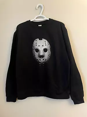 Vintage Friday The 13th Jason Hockey Mask Crewneck Sweatshirt L Black Art Horror • $35