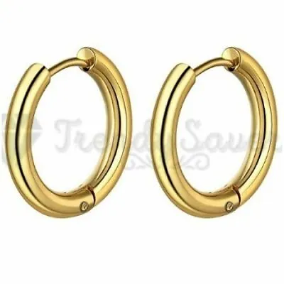 18K Gold Plated Surgical Steel Hinged Huggie Hoop Sleeper Stud Earrings 8-20MM • £3.49