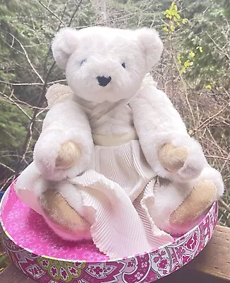 Vintage Vermont Teddy Bear Ivory Jointed Blue Eyes Angel Dressed Teddy Bear 15  • $16.49