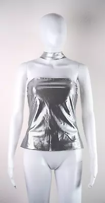 Vintage Versace Jeans Couture Silver Metallic Strapless Top Size M • $70