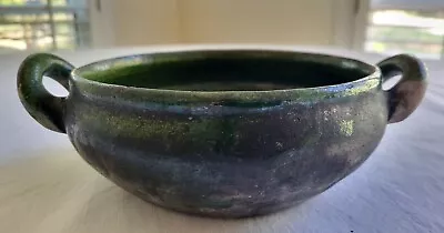 Antique Mexican Clay Pot Green Handles Round • $59