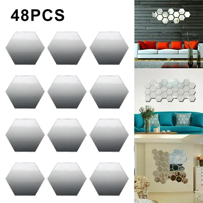 48X Mirror Tiles Wall Self Adhesive Stickers Art Honeycomb For Home Decor Gdah • £7.31