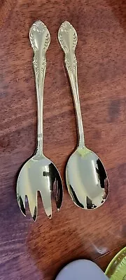 Vintage Salad Servers 2pc Gold Plated 20cm Serving Spoons • $29