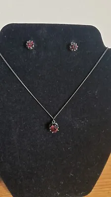Martine Wester Burgundy Swarovski Crystal Necklace And Stud Earrings Set • £20