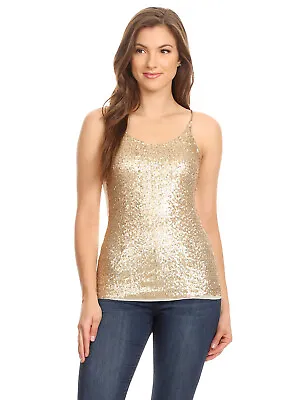  Spaghetti Strap Sequin Metal Chain Shiny Party Club Camisole Tank Top • $20.99