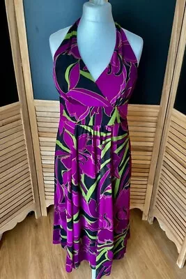 J Taylor Debenhams Maxi Dress Uk14 Purple Green Black Lined  Occasion Floaty • £19