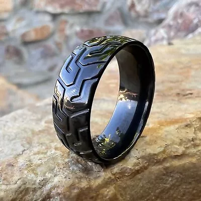 Black Zirconium Metal Sports Car Biker Motorcycle Tire Tread Ring Size 4-15 • $29.95