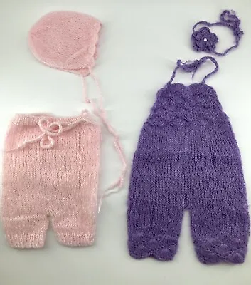 Vintage Crochet Baby Clothes Pink Pants Bonnet Cap Hand Made Fits 18” Doll Lot • $6.99