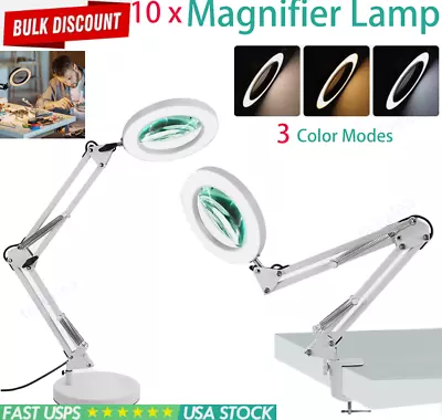 10X Magnifying Glass Desk Light Magnifier LED Lamp White Lamp With Base& Clamp • $22.59