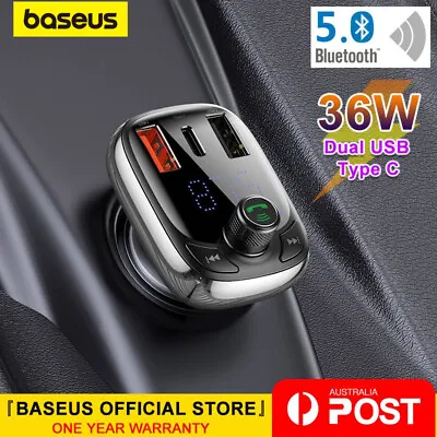 Baseus Fast Car Charger USB Type C Handsfree FM Transmitter Bluetooth MP3 Player • $21.24