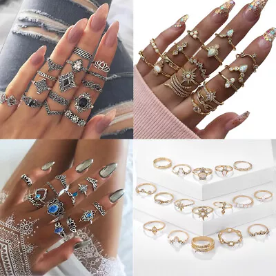 2022 Boho Geometric Crystal Drop Knuckle Midi Finger Tip Rings Set Women Jewelry • $7.99