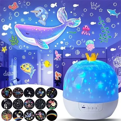Rotating Kids LED Projector Baby Night Mood Light Music Box With Remote Control • £23.99