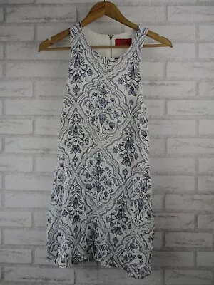 $36 • Buy Tigerlily Womens A-line Dress White Blue Floral Print 10 Round Neck Sleeveless