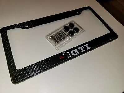 VW GTI RABBIT Fast BLACK 100% Carbon Fiber License Plate Frame + Screw Caps • $45