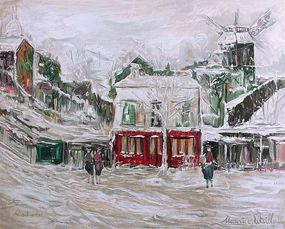 Fabulous MAURICE UTRILLO Color Lithograph  Montmartre Winter Scene  SIGNED COA • $152