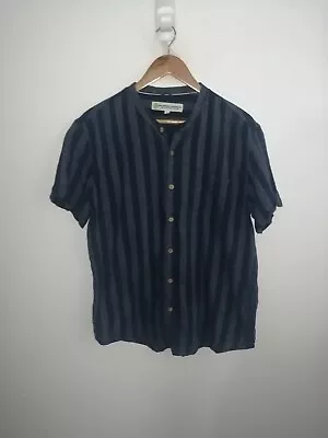 Braintree Australia Mens Large Hemp Cotton Blend Blue Striped Tshirt Button Up • $36