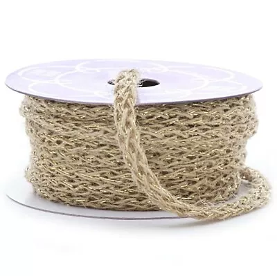 Burlap Soft Braid Cord Ribbon - 8mm X 10 Yards Metallic Gold Accents Christmas • $9.95